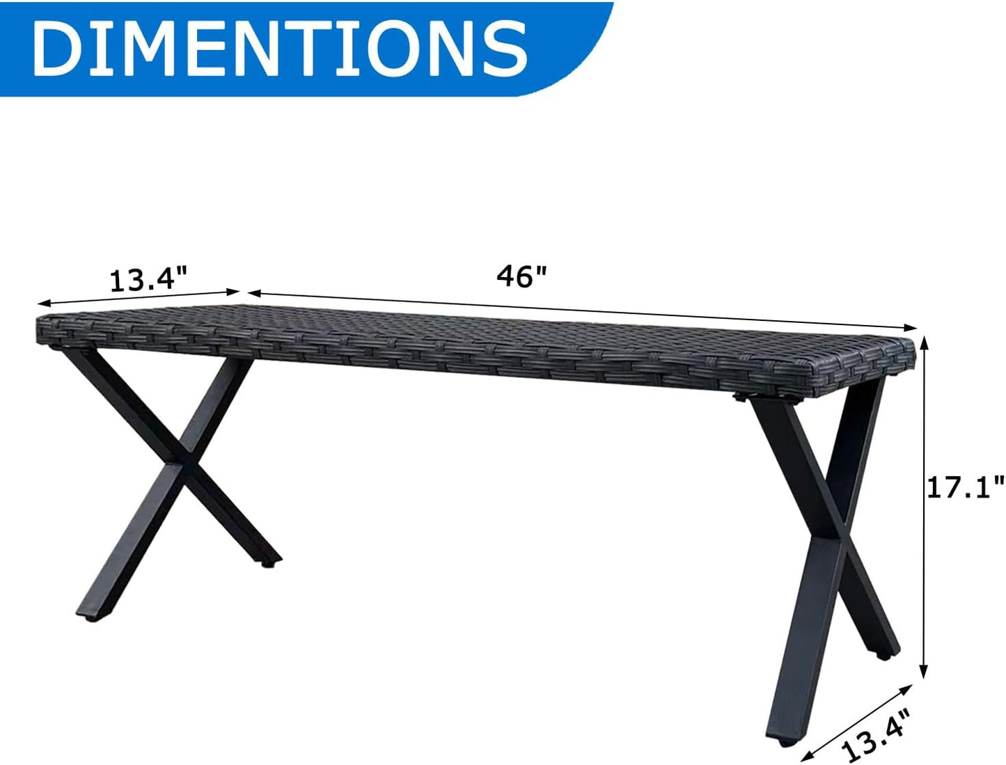 46" Patio Rattan Backless Bench, All-Weather Outdoor Bench for Garden Backyard, Porch, or Lawn