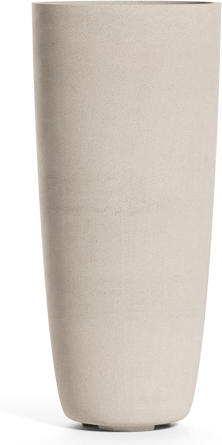 Lofto Tall Planter – Sand Stone Finish – Fiberglass Indoor/Outdoor and Weather-Resistant Large Planter (14.6" D x 30.5" H Exterior, 13.4" D x 30.3" H Interior)