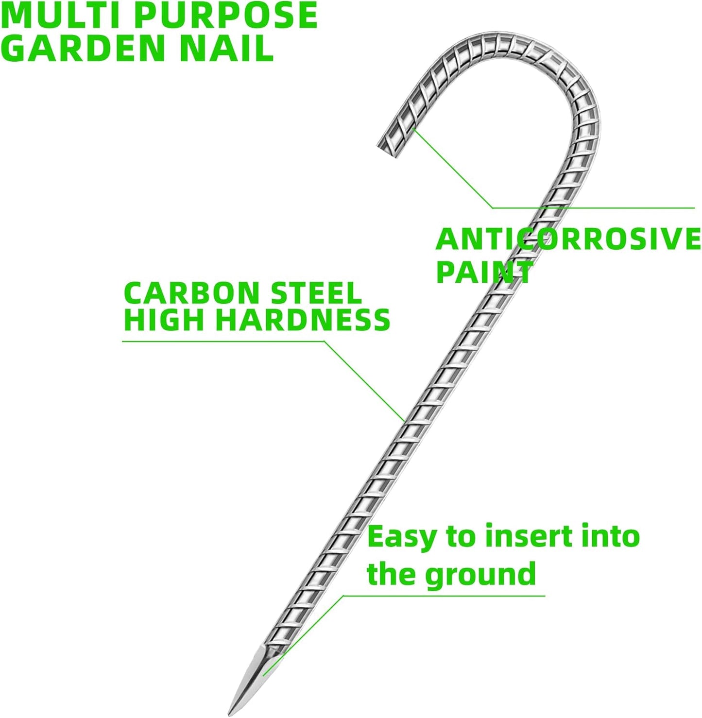 27 Pack Ground Garden Rebar Stakes Rebar 16 Inch Anti-Rust Galvanized Steel J Shape Hook Heavy Duty Ground Anchors for Tents, Position Kits,Fences, and Trampolines Landscape Fabric