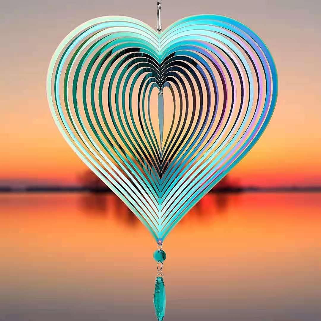Wind Spinner, Hanging Wind Sculptures,Wind Spinners for Yard and Garden Decor,Yard Decorations Outdoor,Hanging Art Ornaments for Garden Yard Balcony Decor (Rainbow Heart)