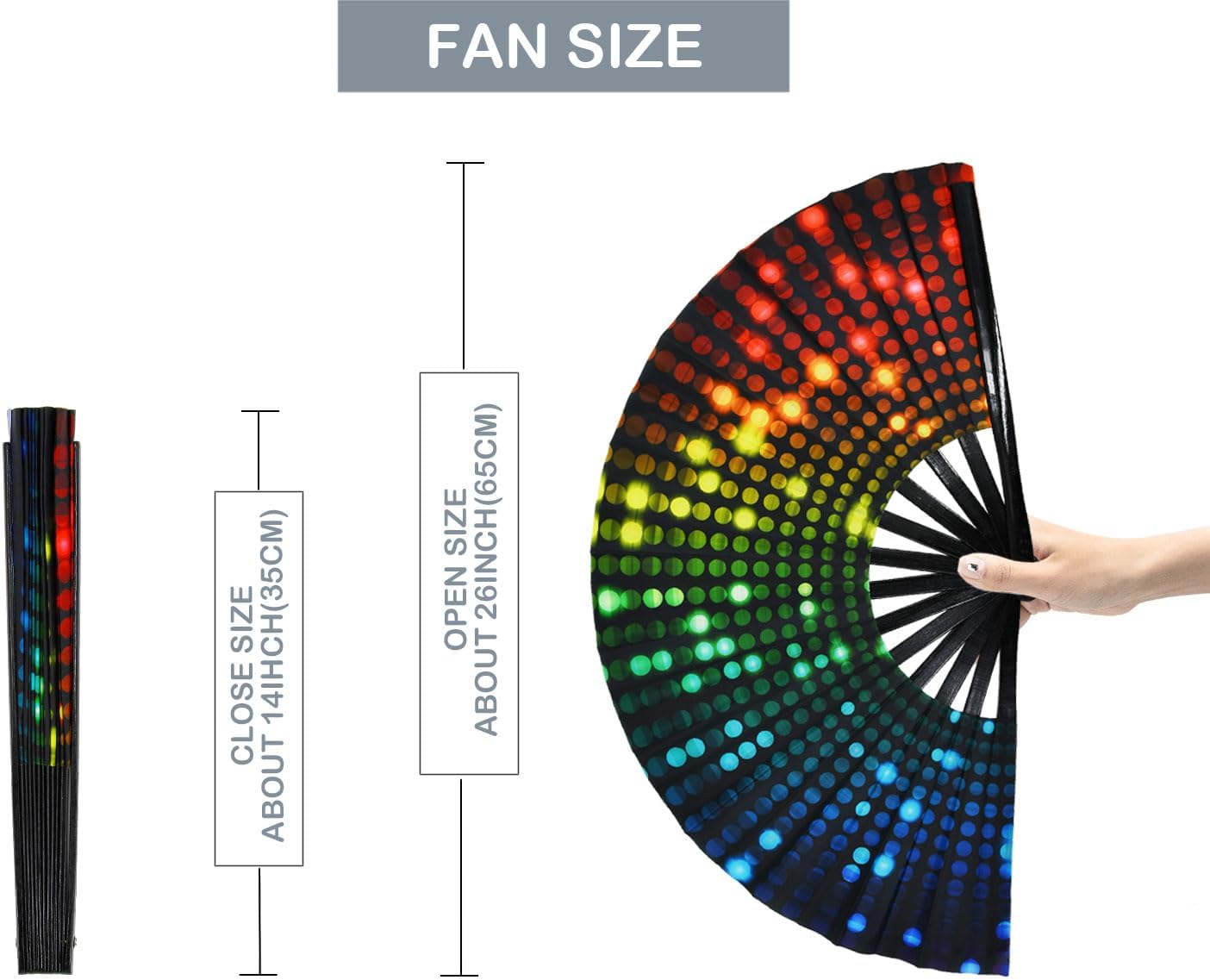 Large Rave Folding Hand Fan Popping Fan for Line Dancing, Big Foldable Clacking Fans Clap Fans for Boots On The Ground Dance Festival, Dancing, Performance (DJ Lighting)
