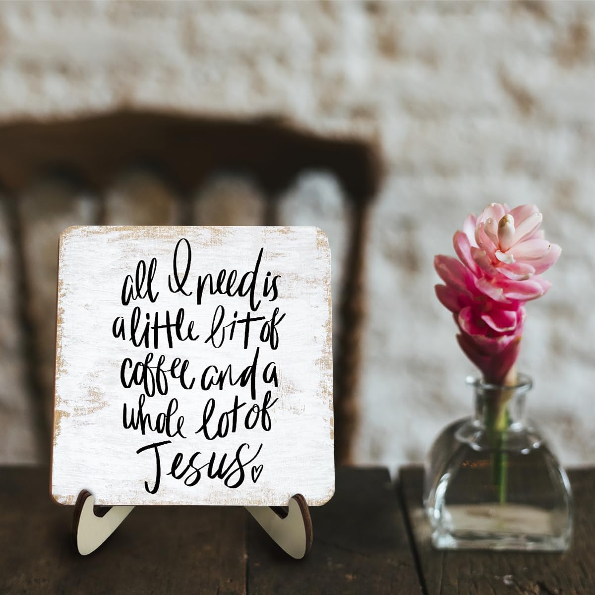 Inspirational Wood Sign Rustic Desk Decor Home Cubicle Office Decor Work Table Office Accessories Decorative Christian Religious Bible Verse Faith Decorations Office Supplies Cubicle Decor