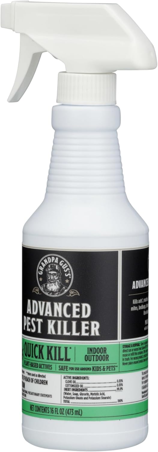 Grandpa Gus's Natural Pest Killer Spray, Ready-to-Use Indoor and Outdoor Insect Control, Kills Ants, Roaches, Spiders, Fleas, Ticks, Hornets, Wasps and More, Safe for Kids and Pets, 16 fl oz