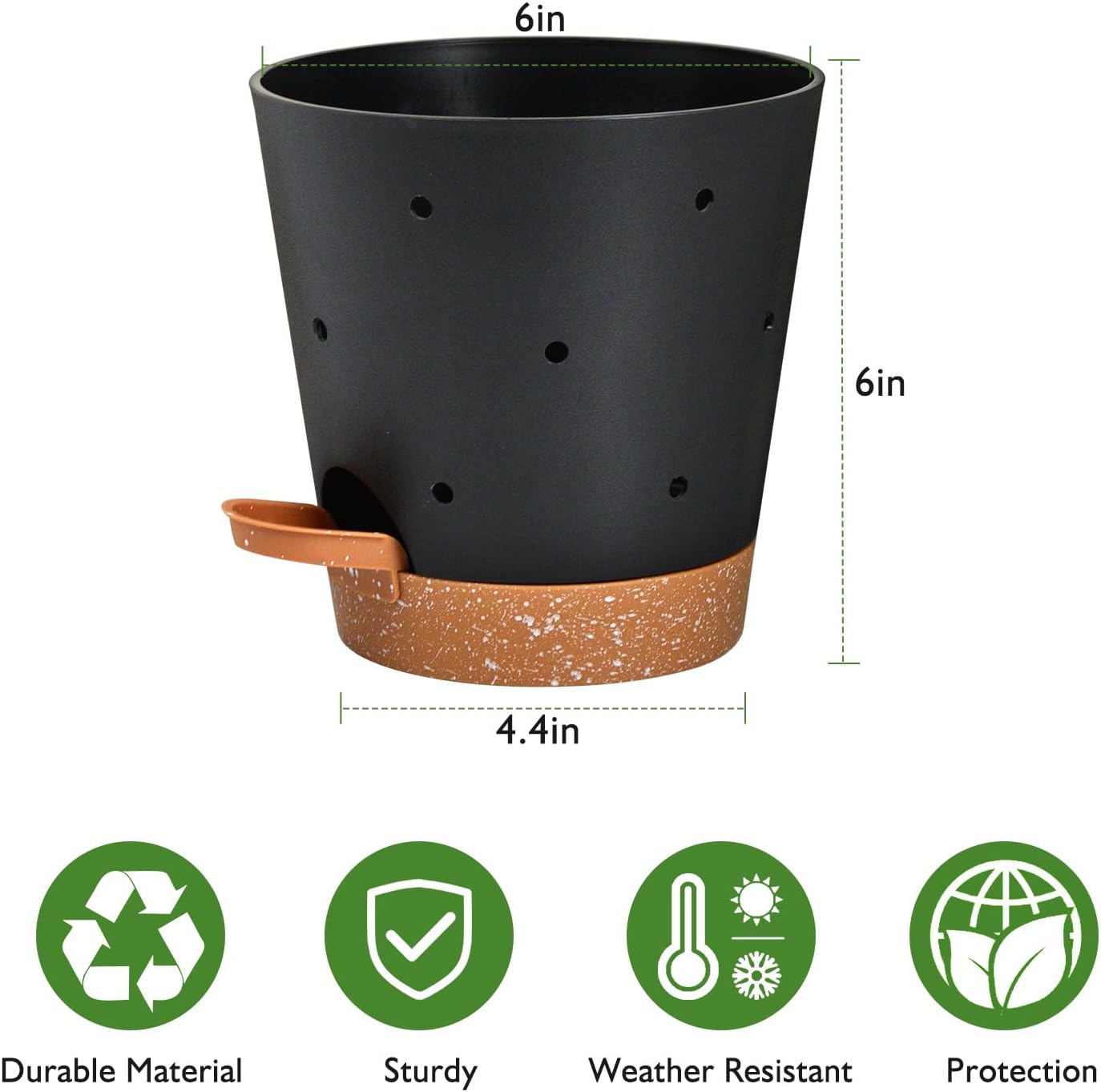 Orchid Pots with Holes, 6 Inch Self Watering Orchid Pot 2 Pack Plastic Plant Pots for Orchid, Flower (Black+Brown)