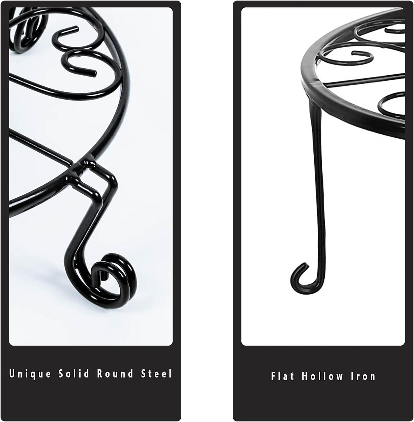 2 packs 12" Black Metal Plant Stands Heavy Duty Plants Holder Outdoor Indoor, Round Wrought Iron Sturdy Flower Planter Pot Stand, Corner Gardening Inside Potted Plant Risers - 12Inches