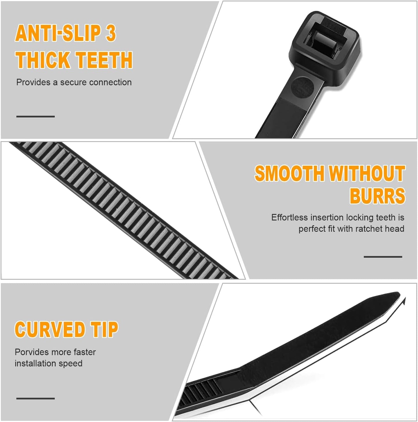 1200pcs Black Cable Zip Ties 12 Inch, Heavy Duty Plastic Nylon Tie Wraps with 50lb Tensile Strength for Indoor & Outdoor