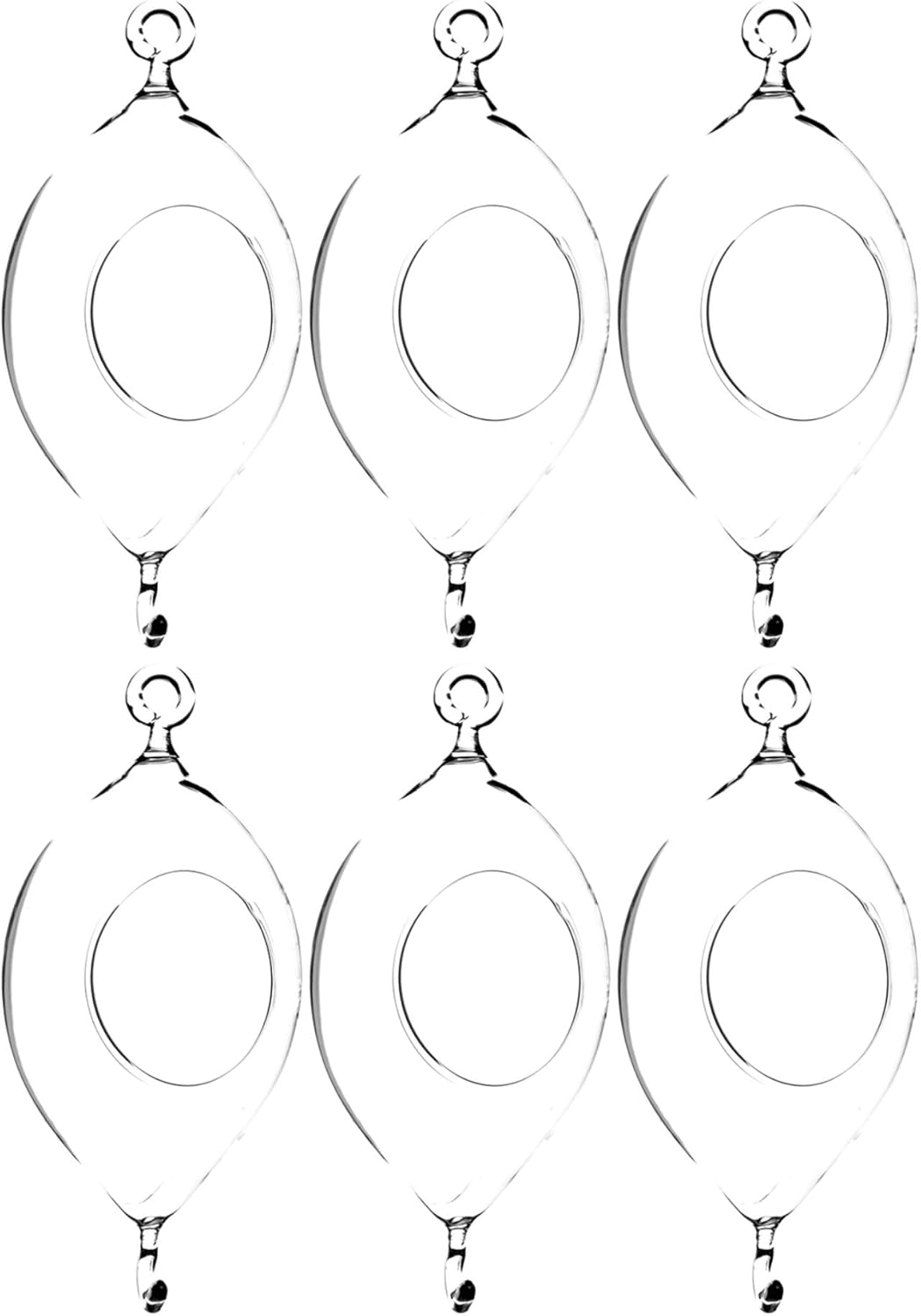 WGV Hanging Terrarium, Width 3.5", Height 7", Oblong, Double Hook, DIY Air Succulent Planter, Clear Glass Vase Orb, Candle Holder for Windowsill Outdoor Garden Decor, 6 Pieces Bulk