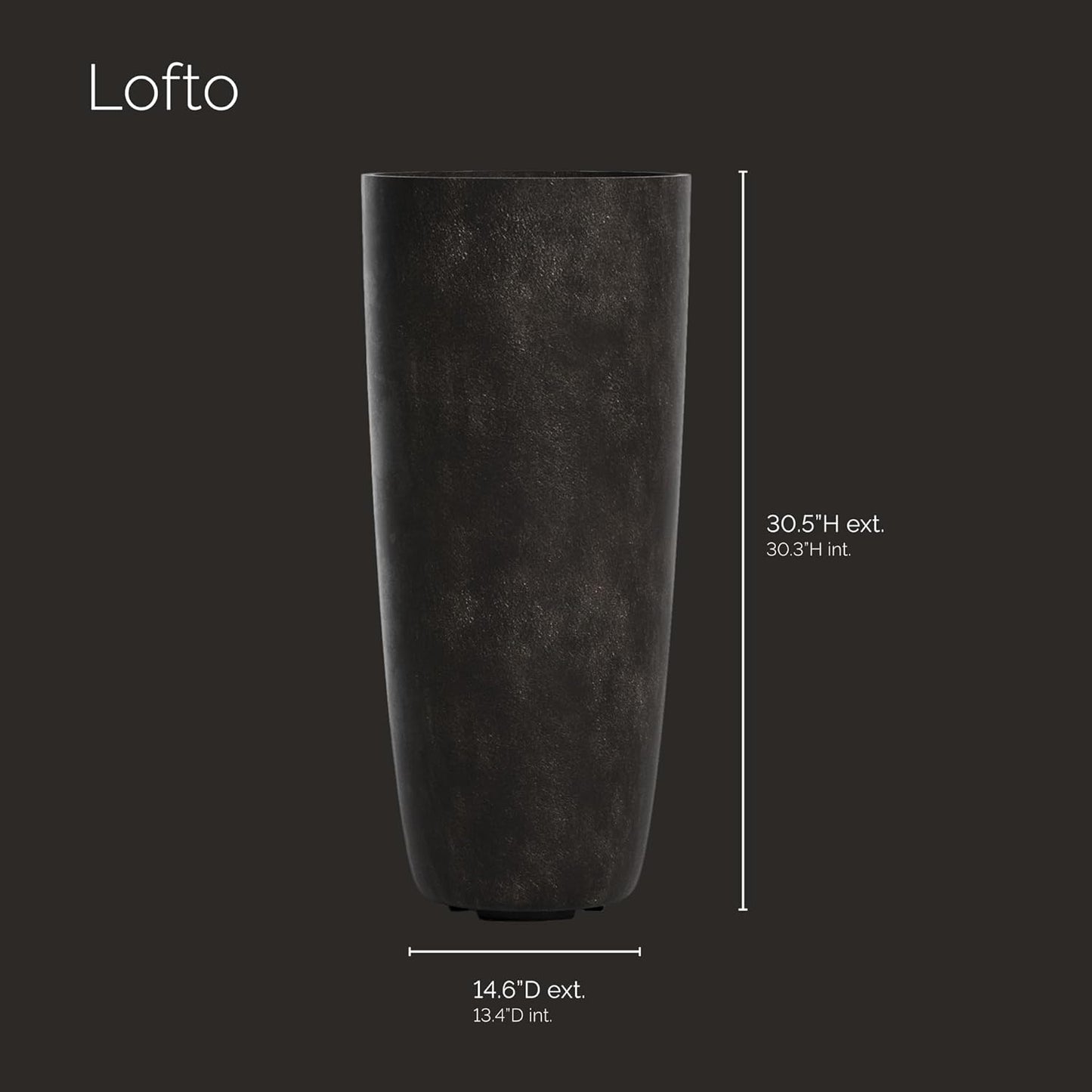 Lofto Tall Planter – Brown Stone Finish – Fiberglass Indoor/Outdoor and Weather-Resistant Large Planter (14.6" D x 30.5" H Exterior, 13.4" D x 30.3" H Interior)