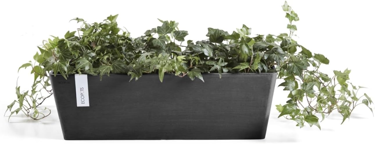 Ecopots Bruges Durable Modern Rectangular Indoor/Outdoor Recycled-Based Composite Flower Pot Planter, Dark Grey, 17.75"