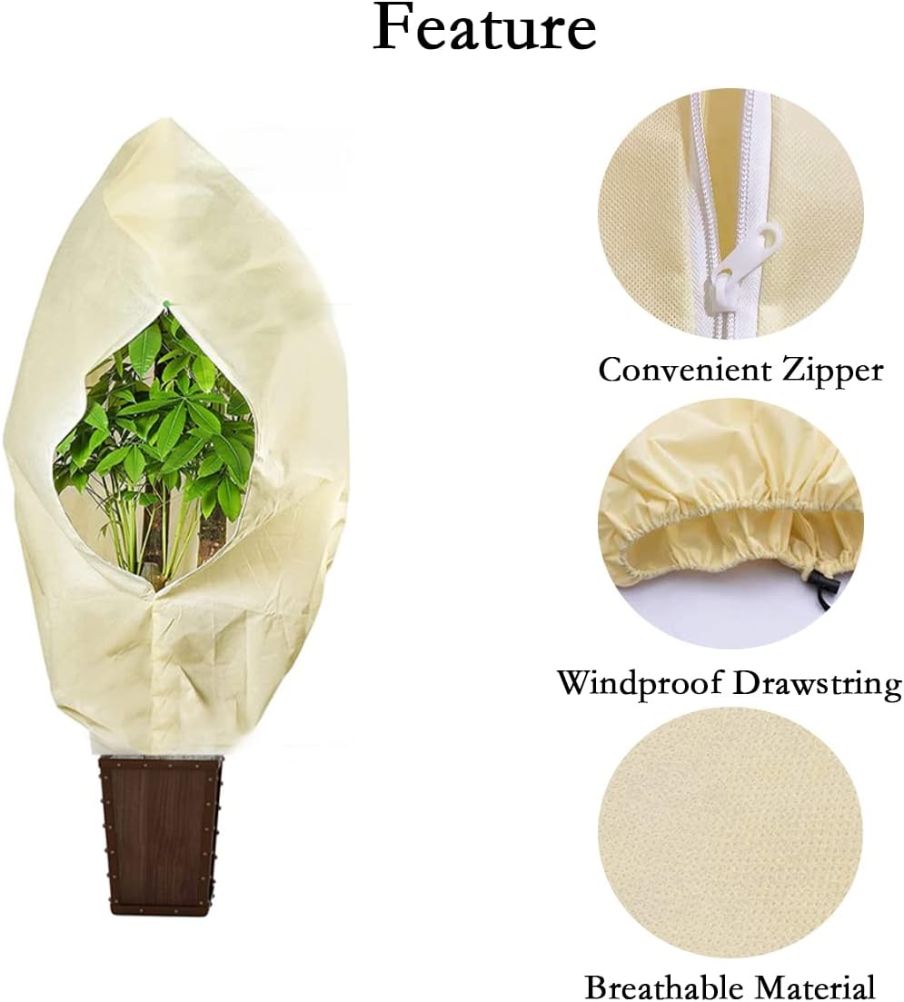 gardtree Winter Tree Covers Freeze Protection 47.2" x 70.8" 3 Packs, Thicker 2.4oz/yd² Garden Covers Frost Protection, Outdoor Plant Protector with Zipper Drawstring for Shrubs, Potted Plants