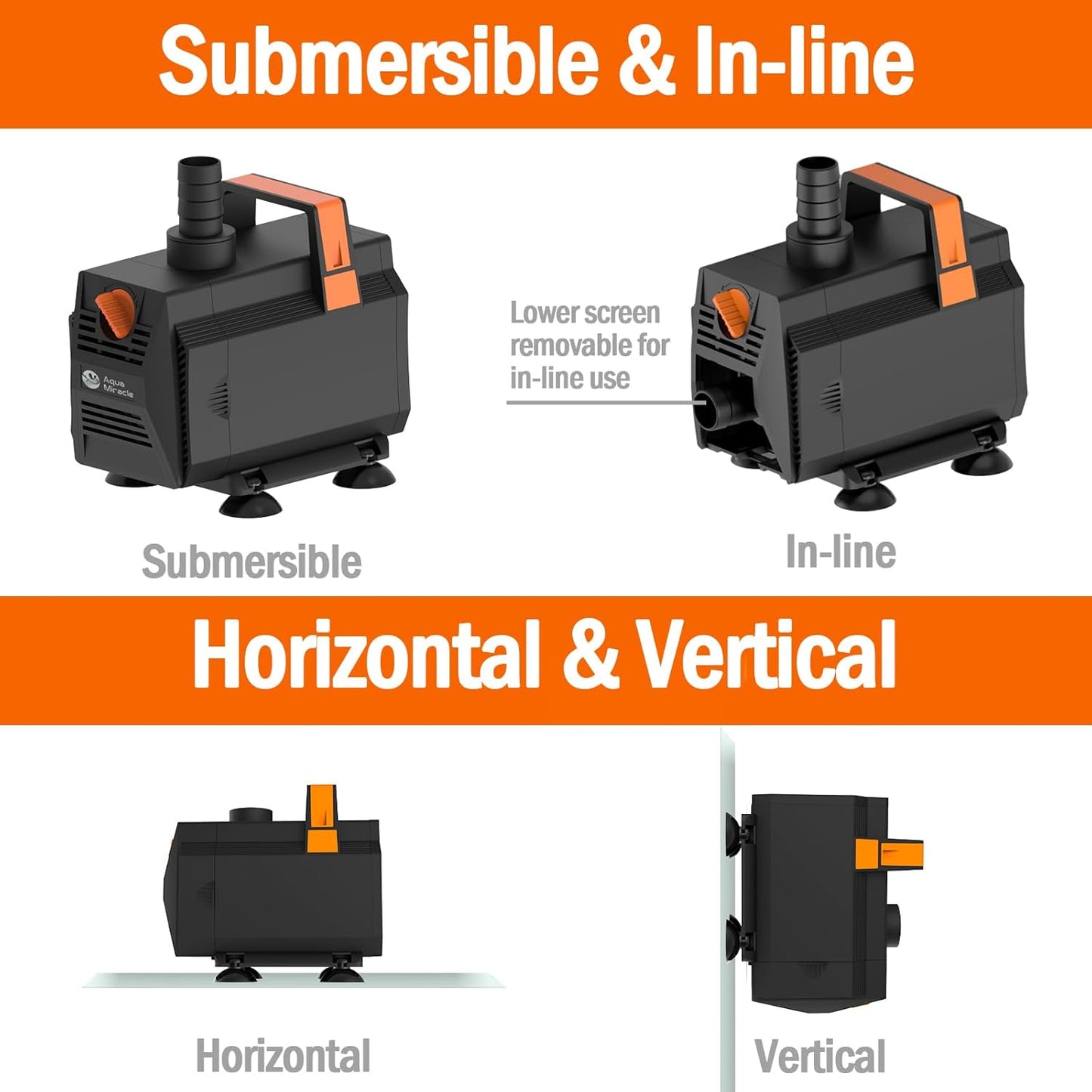 AquaMiracle 1200GPH Aquarium Water Pumps (4500L/H, 70W) Fountain Pump Pond Pump Submersible Water Pump with Flow Control for Fountain, Waterfall, Statuary, Filtration, Water feature, Hydroponics