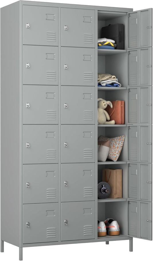 18 Doors Metal Lockers for Employees for Offices School Gyms Home,Assembly Required,Light Gray