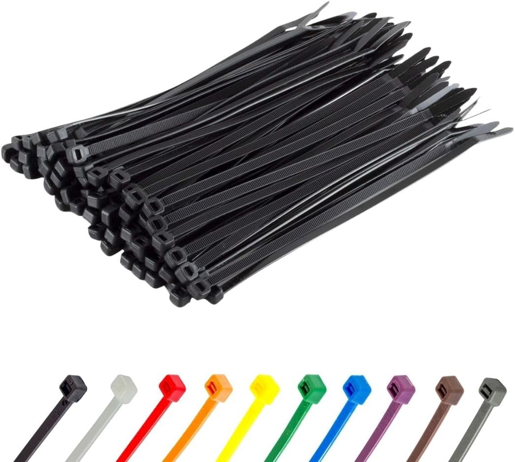 GTSE 8 Inch Black Zip Ties, 100 Pack, 50lb Strength, UV Resistant Strong Nylon Cable Ties, Self-Locking 8" Tie Wraps