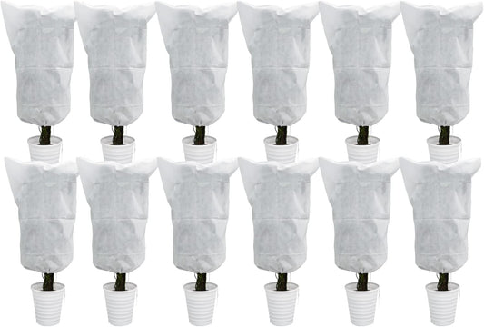 EAONE 12 Pack Plant Covers Freeze Protection, 24x32'' Winter Frosts Cloth for Outdoor Plants, Reusable Frost Blankets Drawstring Bags for Cold Freeze Sun Protection Bird Insect Prevention,White