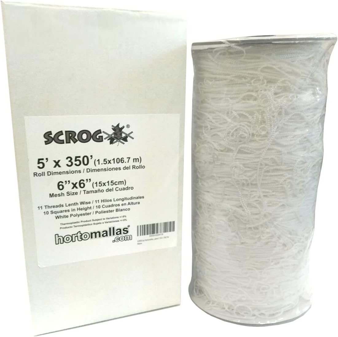 OLDMACDONALD Heavy Duty Polyester Trellis Netting Bulk Roll, 5ft x 350ft (60” x 350’ | 1.52m x 106.5m), 6" (15 cm) Squares, Heavy Duty Scrog Net Climbing Plants Vegetables Fruits Flowers Growing Vine