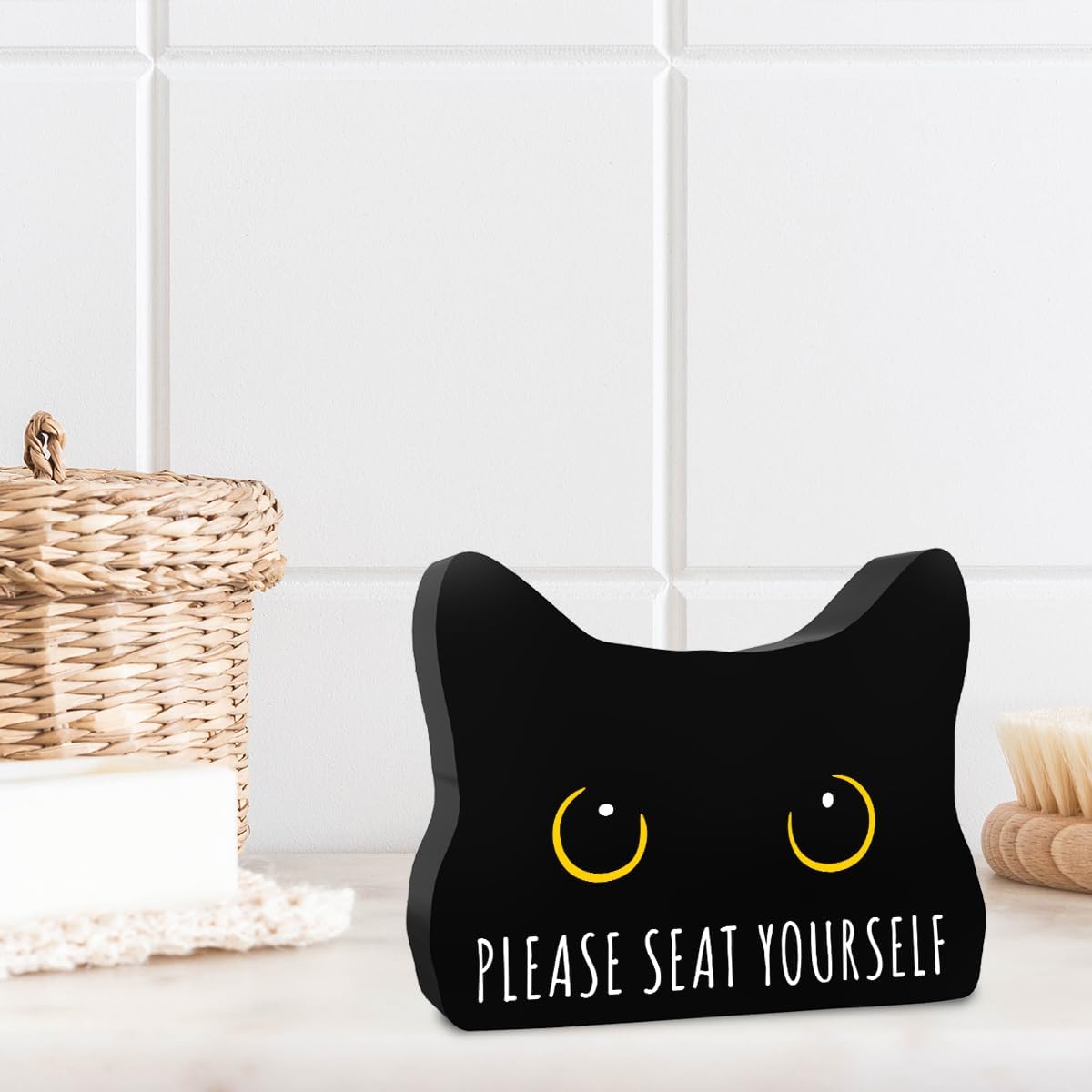 Please Seat Yourself Funny Bathroom Acrylic Decor Sign Black Cat Decor Cat Decor for Home Bathroom Cat Lover Gifts For Women Men