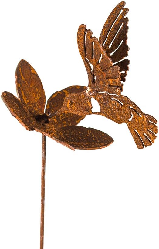 Hummingbird and Flower Garden Stake | Steel Construction with Real Rust Finish | Made in USA