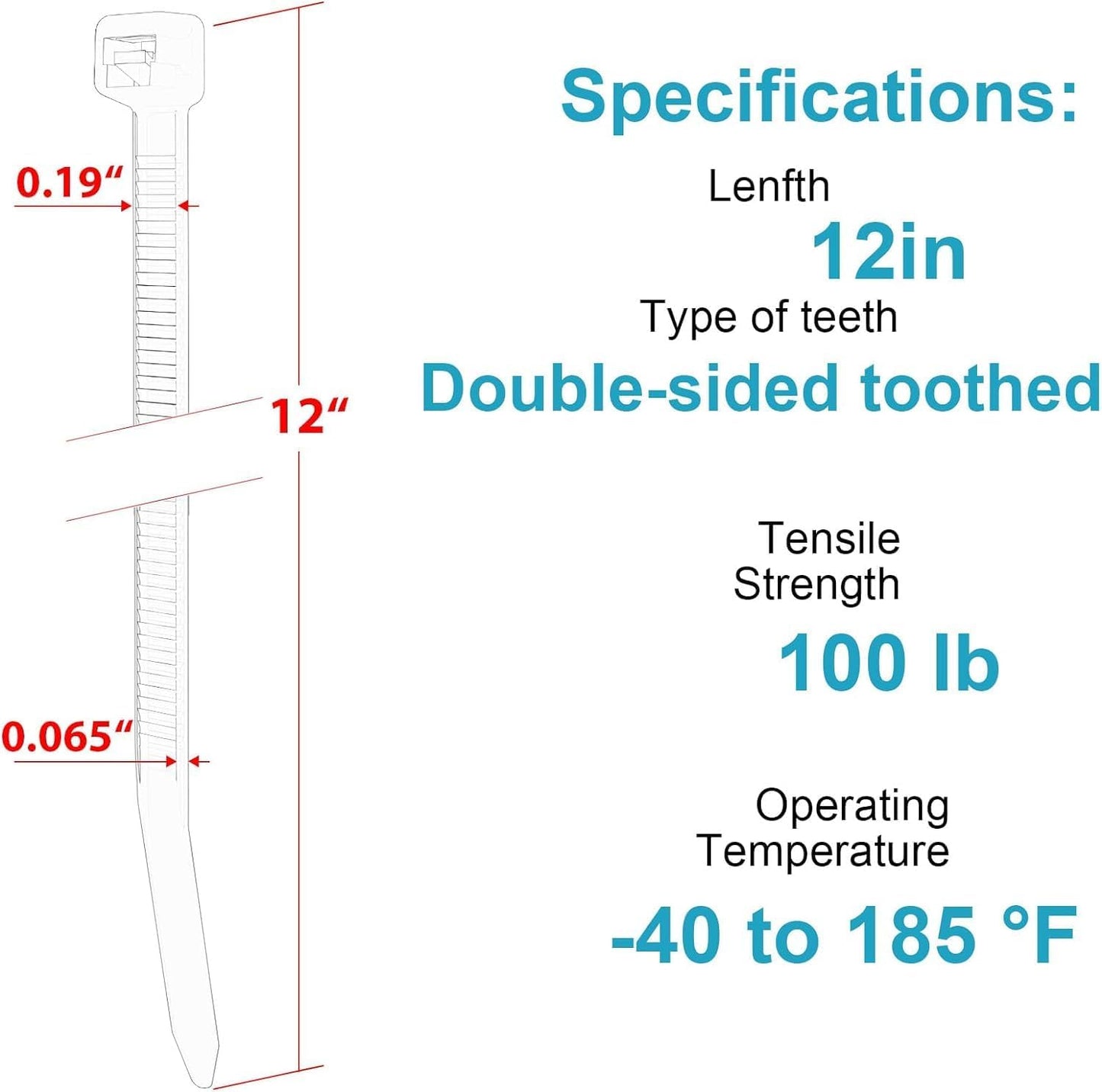 12 Inch Zip Ties Double Sided Toothed (Bulk 1000 Pack),100 LBS Tensile Strength Heavy Duty Cable Wire Ties With Self-Locking Adjustable More Durable Nylon Tie Wraps for Indoor Outdoor