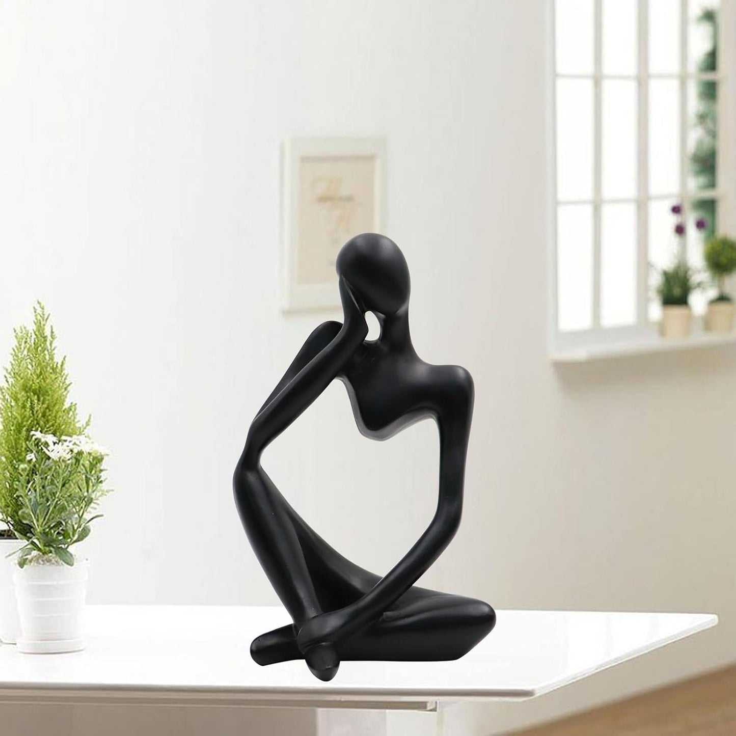Thinker Statues and Sculptures, Resin Thinker Statue Ornaments, Abstract Style Sculptures, Housewarming Gifts, Housewarming Decorations, Living Room Dining Desk Decorations(Black Right, Large)