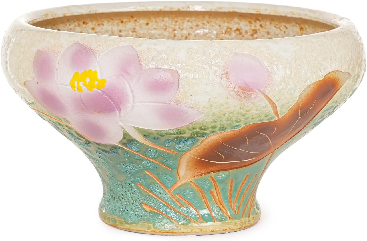 Sungmor 9.6 Inch Large Succulent Plant Pots, Pretty Hand Painted Ceramic Planter with Drainage, Indoor Outdoor Cactus Planter Bonsai Pot, Flower Pot for Indoor Plants Garden Windowsill Desktop Decor