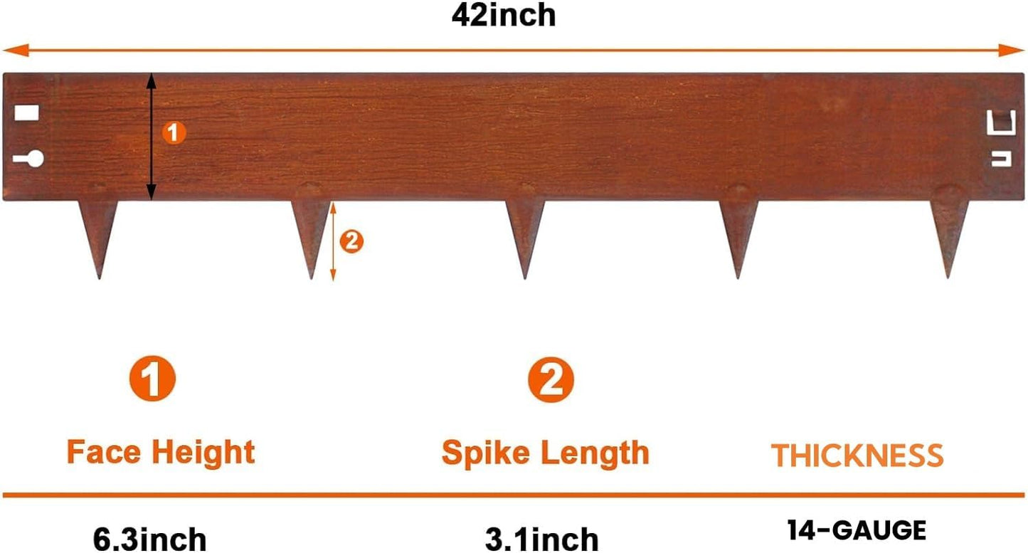 42 Inch Cor-Ten Steel Landscape Edging, 9.4 Inch Hammer in Landscape Edging,Garden Edging Border for Lawn, Flower Bed, Yard