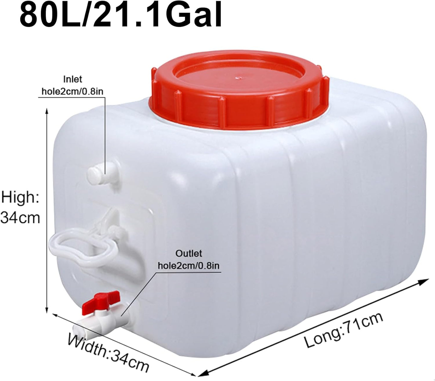53 Gallon Water Storage Container with 3M Water Pipe, Portable Plastic Water Carrier Large Capacity Water Tank Thick Water Dispenser for Household Outdoor Camping RV Self-Driving(Size:80L/21.1Gallon)