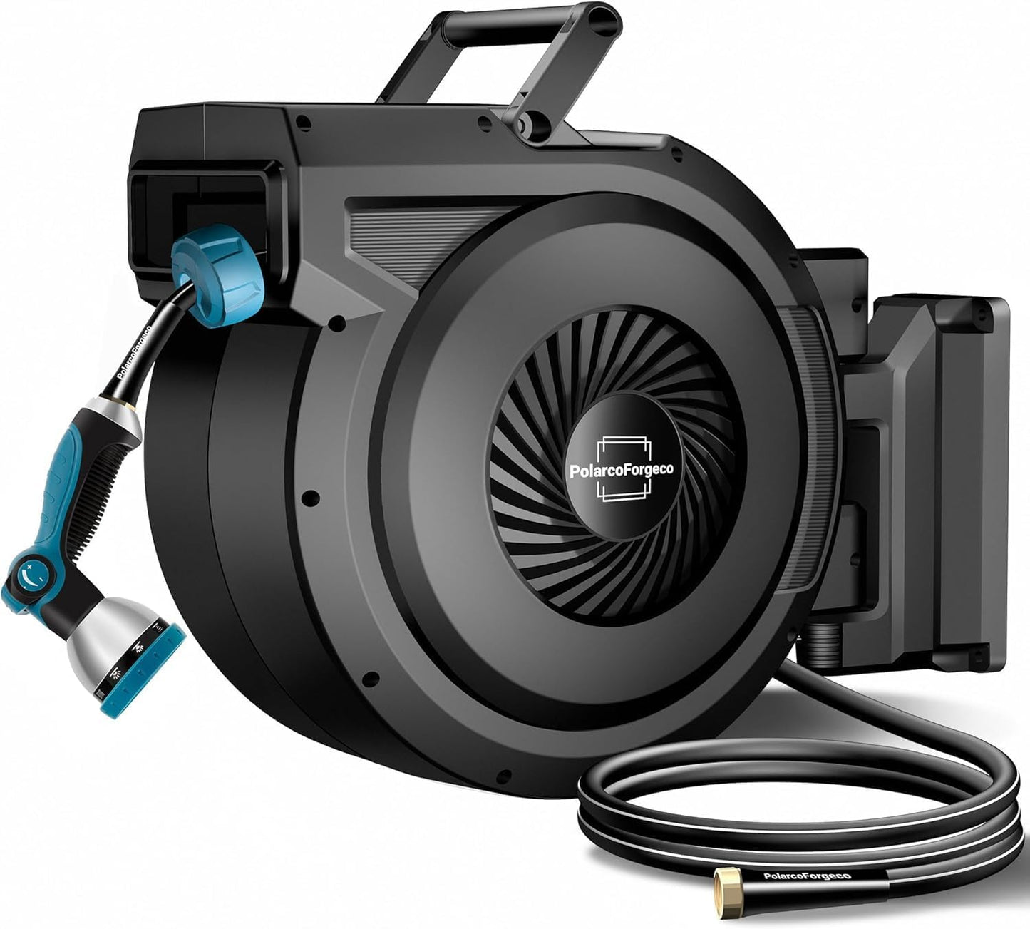 Retractable Garden Hose Reel - 5/8 inch x 60 ft Wall Mounted Hose Reel with 10 Pattern Nozzle & Any Length Lock, Heavy Duty Water Hose Supports Automatic Rewind & 180° Swivel, Black