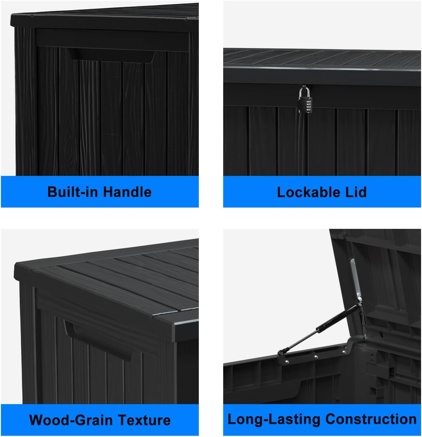 150 Gallon Resin Outdoor Deck Box Waterproof Patio Furniture, Garden Tools, Cushions, Pool Accessories Outside Storage (Black, 150 Gallon)