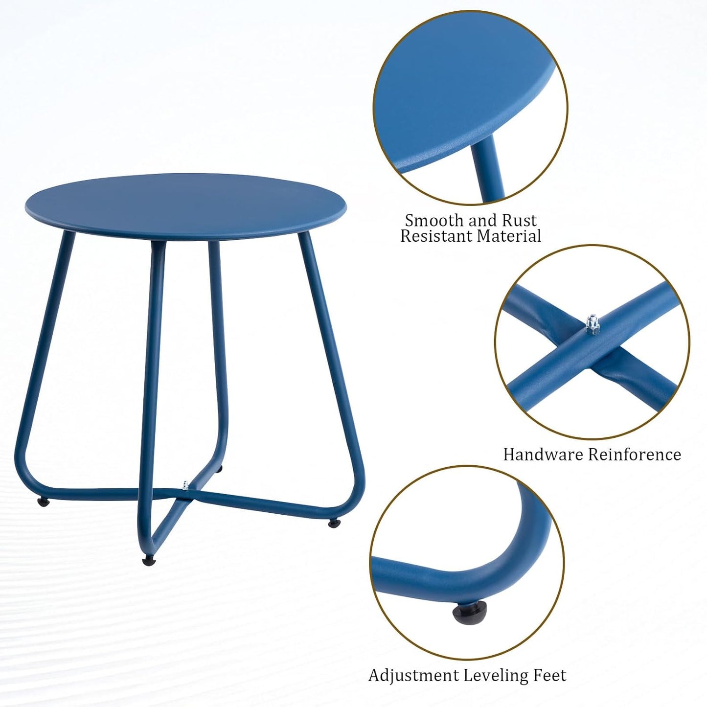 HollyHOME Round Metal Side Table, Rust-Resistant Patio Small Plant Stand, Outdoor 17.32'' Portable End Table for Balconies, Gardens, Living Rooms and Bedrooms, Navy Blue