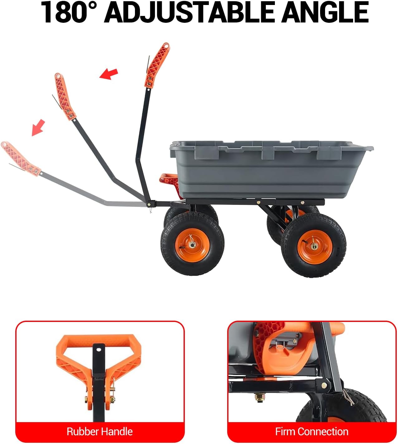 900 Lbs Poly Garden Dump Cart, Heavy-Duty Wheelbarrow with 10-Inch Tires, 180° Rotating Handle, Steel Frame and Quick Release System Garden Dump Cart for Soil Plants Gardening Tools Wood