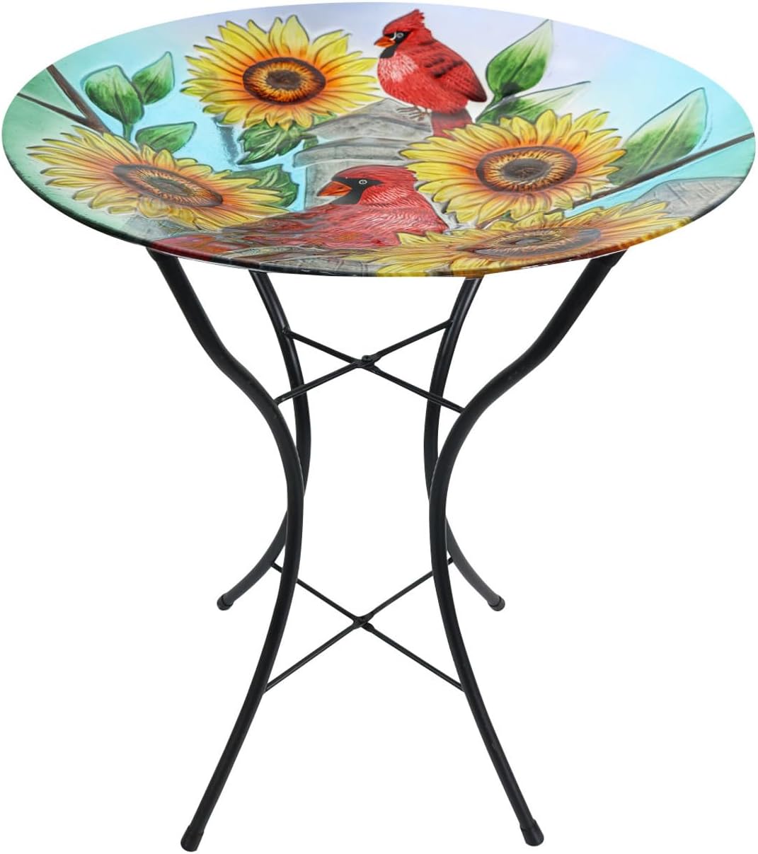 Briarwood Lane Cardinals and Sunflowers Glass Birdbath