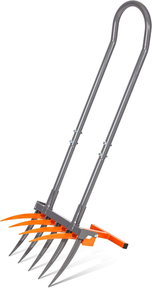 Walensee Broad Fork Garden Tool, 9 Tines Heavy Duty Broadfork Hand Tiller, 2-in-1 Garden Pitchfork with Ergonomic U-Shaped Handle, Spading Digging Fork for Gardening, Cultivating