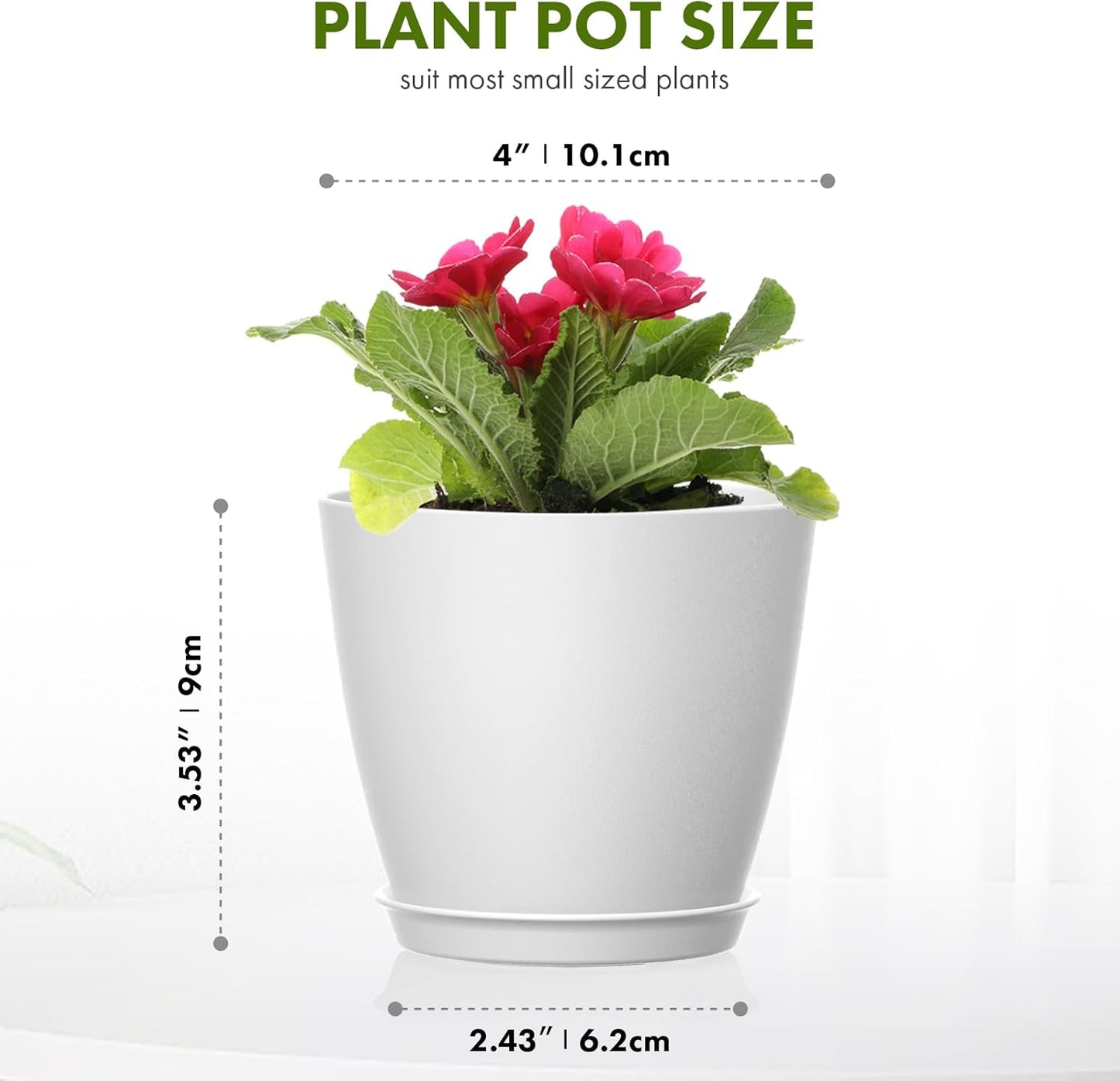 16 Pack 4 Inch Plant Pots with Drainage Holes and Saucers, Pots for Plant Indoor, Plastic Planters for Succulents and Small Plants, Colorful