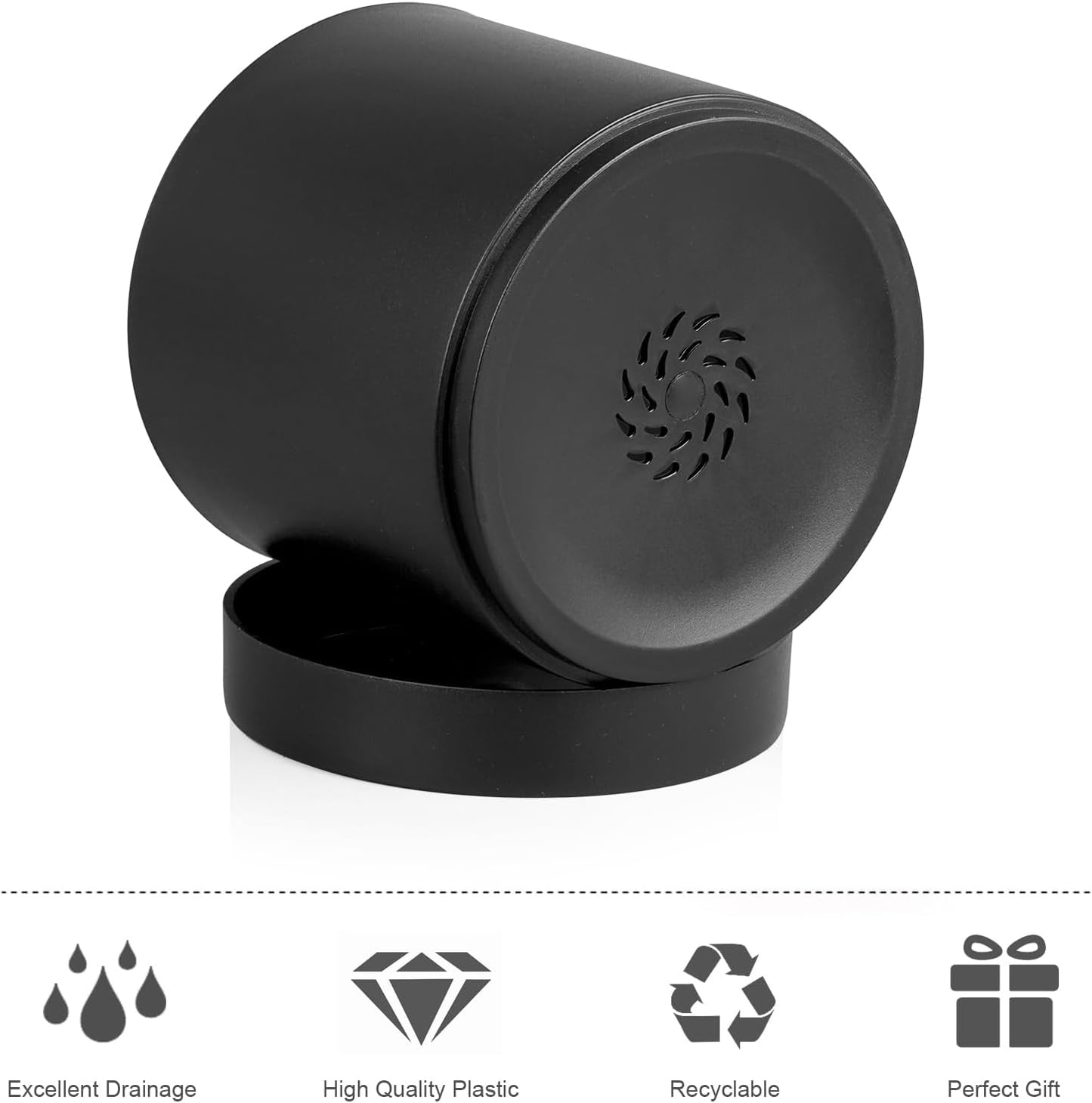 6/5/4 inch Flower Pots, Set of 3 Cylinder Plant Pots for Small Indoor Outdoor Plants, Plastic Planters with Drainage Holes and Saucers for Garden Succulent Nursery House Plants, Black