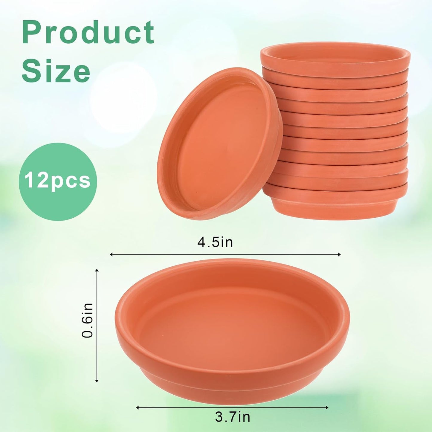 12 Pack 4.5 Inch Clay Trays, Durable and Thicker Terracotta Flower Pot Saucers for Flowers Round Clay Plate for Pots, Indoor & Outdoor Suitable for 4 inch Flower Pots