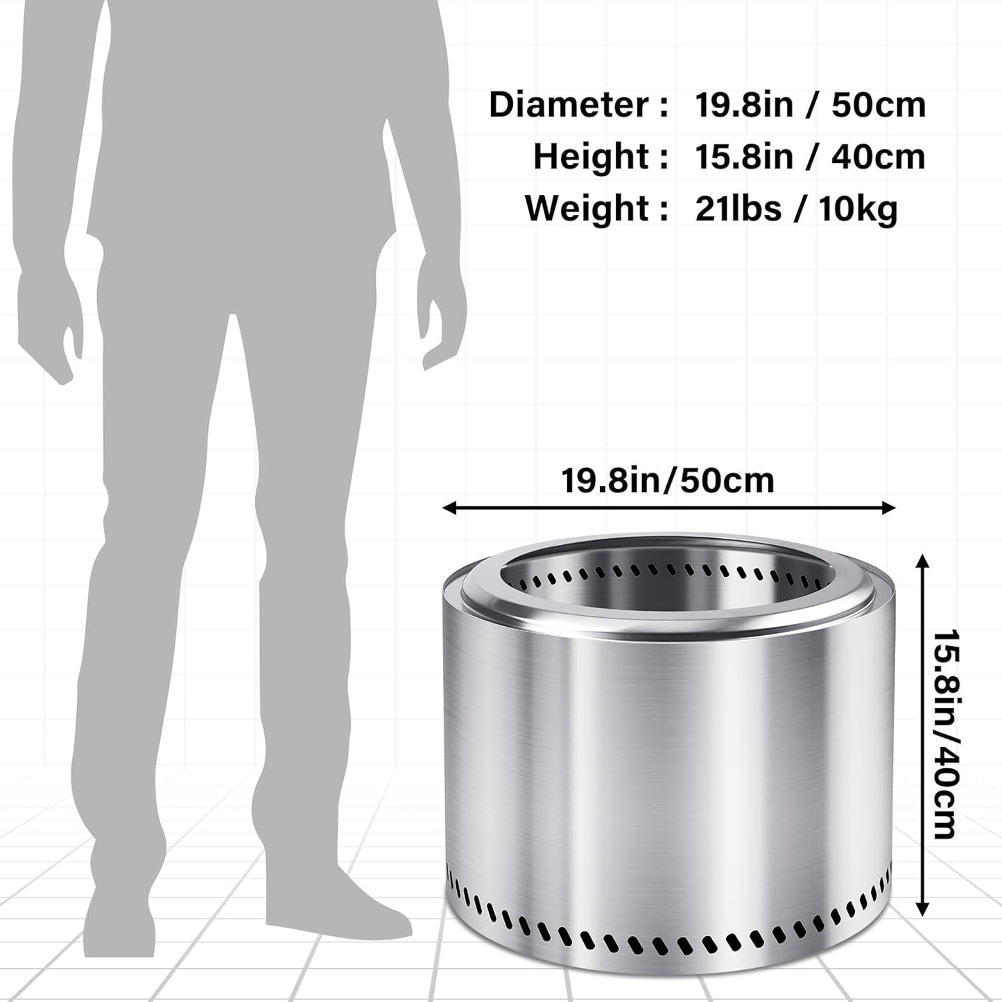 HGD 20 Inch Smokeless Patio Fire Pit, Outdoor Wood Burning Stove, Stainless Steel Firepit for Backyard, Patio, Garden, Picnic