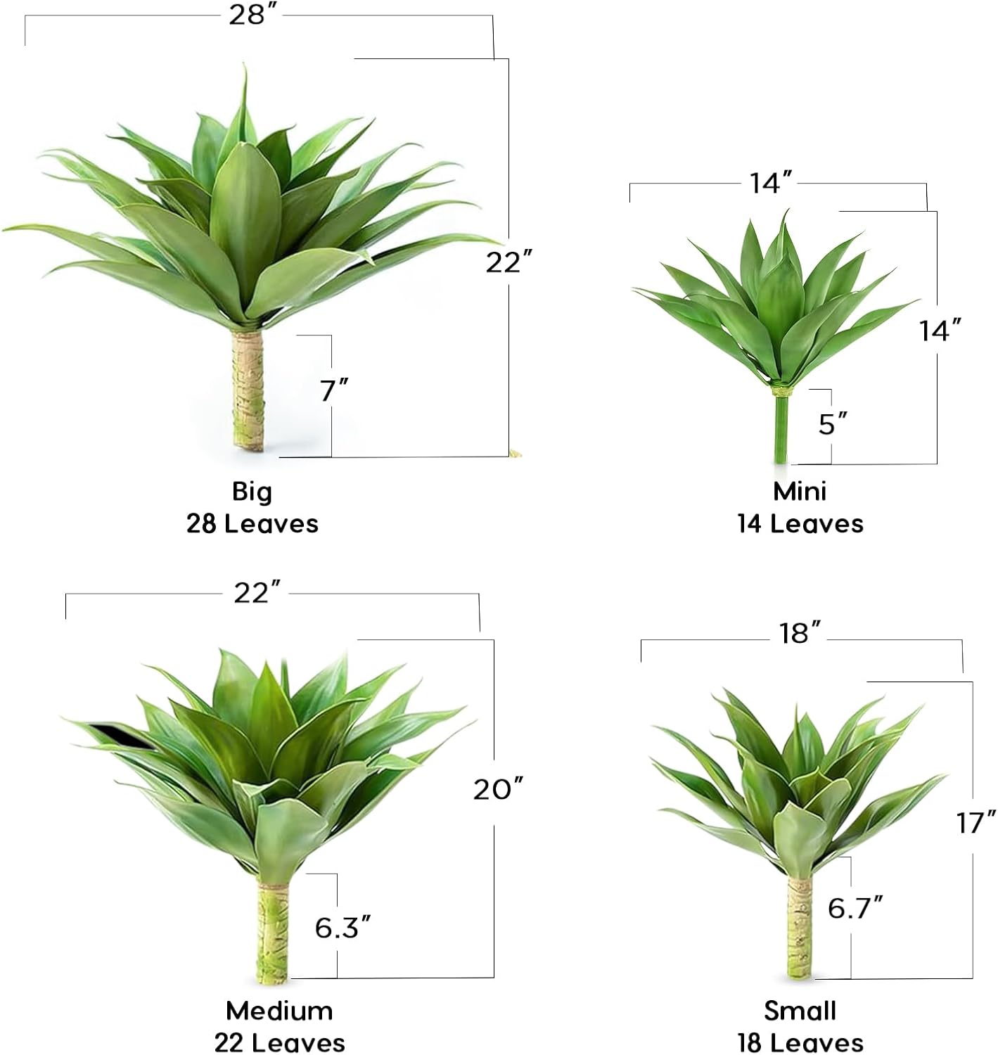 Velener Artificial Plant Outdoor Agave - Small Size UV Resistant Fake Agave Plants for Indoor and Outdoor Decor(14 Inch)-2 Pack