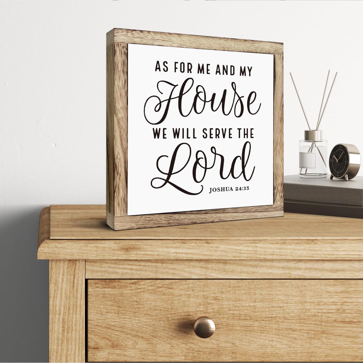 SUSZDOU Scripture Sign - 'As for Me and My House We Will Serve the Lord' Wooden Plaque, Christian Farmhouse Table Decor, Front Door Decor, Housewarming Gift