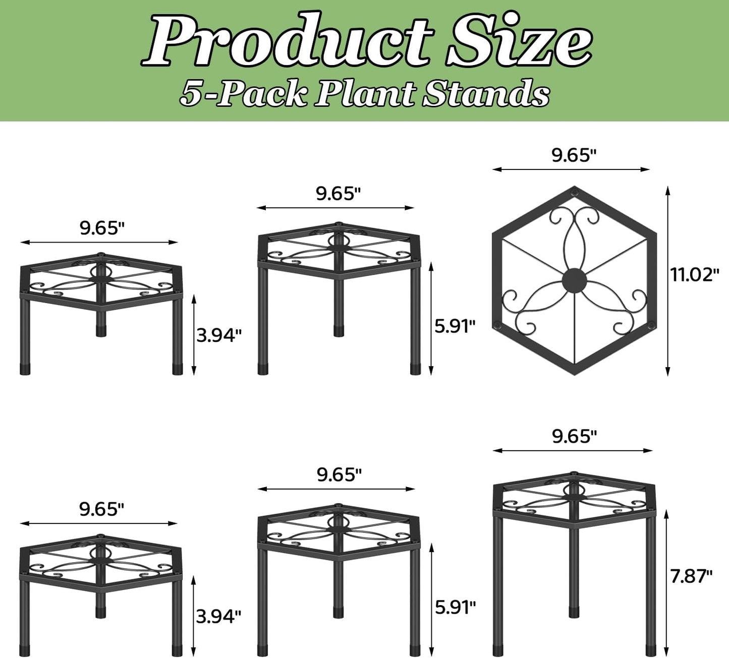 5-Pack Metal Plant Stands for Outdoor Indoor, Anti-Rust Iron Flower Pot Stand, Heavy Duty Plant Pot Shelf for Multiple Plant, Decoration Racks for Home, Patio & Garden