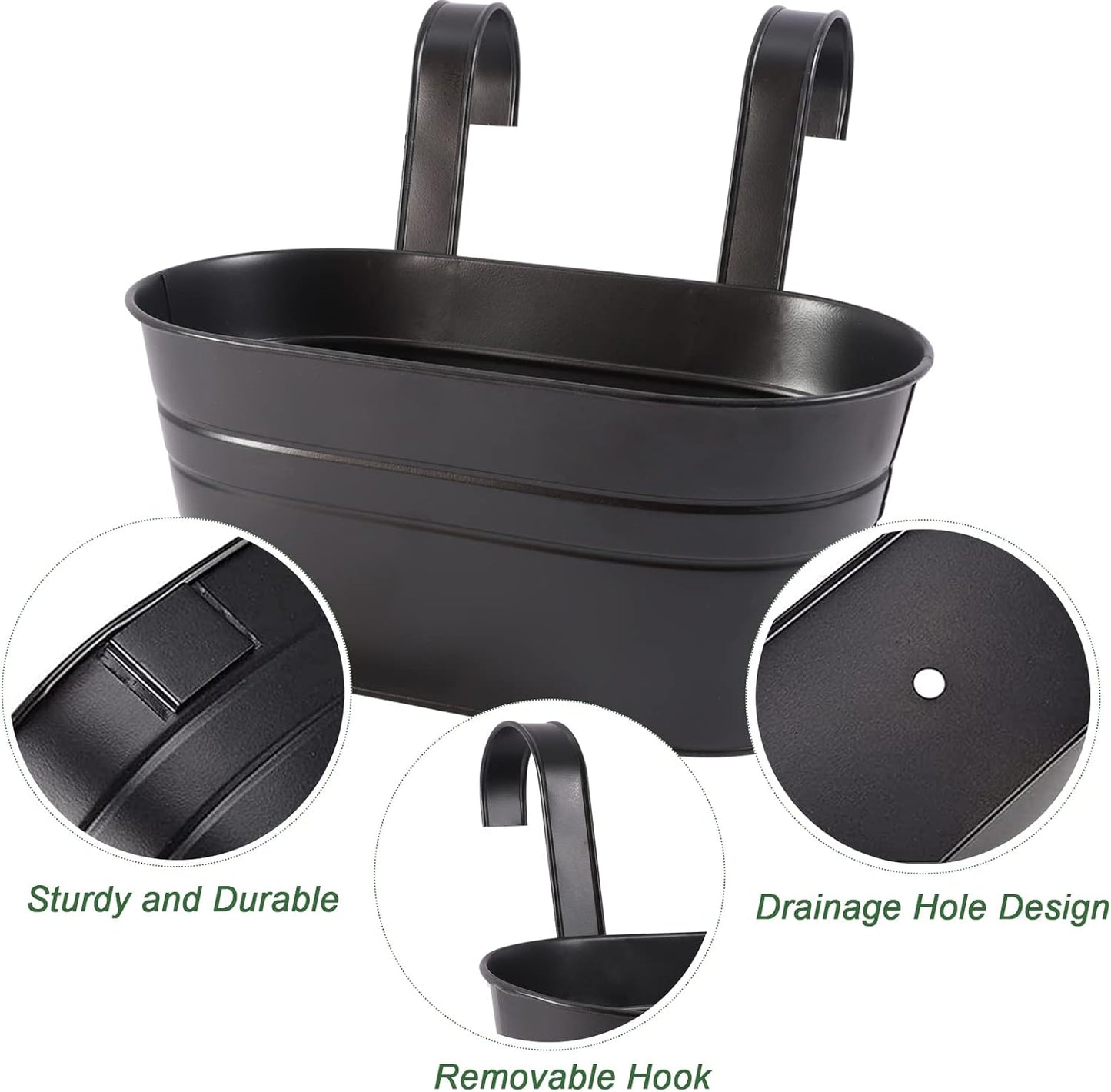 Metal Iron Flower Pots for Railing Fence Hanging Bucket Pots(5 Pcs) and Hanging Flower Pots Metal Iron Bucket Planter(10 Pcs) (Black)