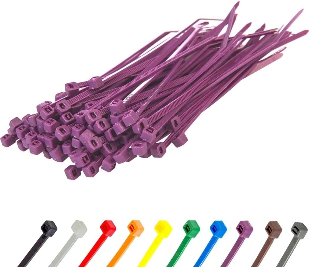 GTSE 4 Inch Purple Zip Ties, 100 Pack, 18lb Strength, UV Resistant Nylon Small Cable Ties, Self-Locking 4" Tie Wraps