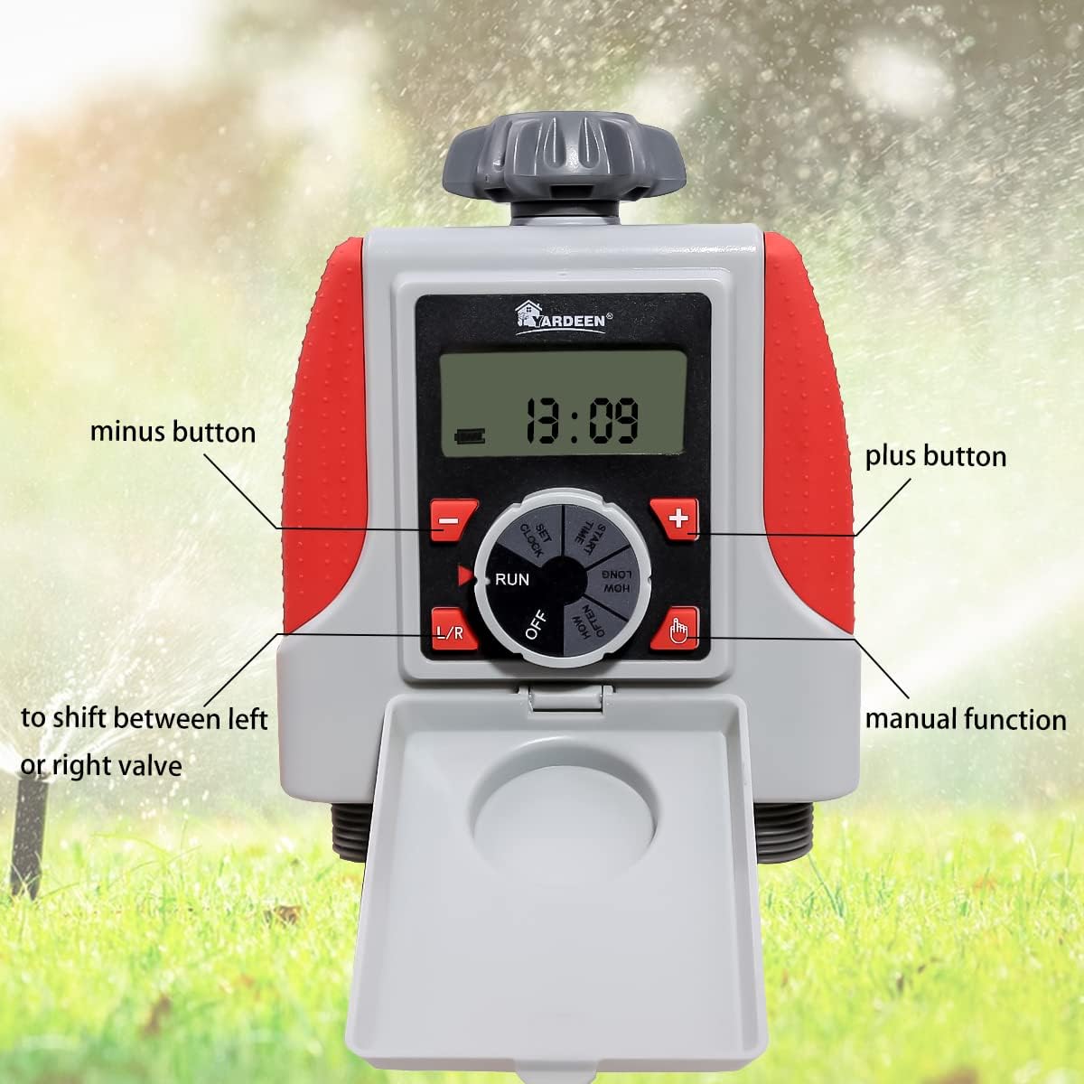 Electronic 2-Outlet Hose Water Timer Waterproof Programmable Garden Yard Sprinkler Timer Automatic Valve Red
