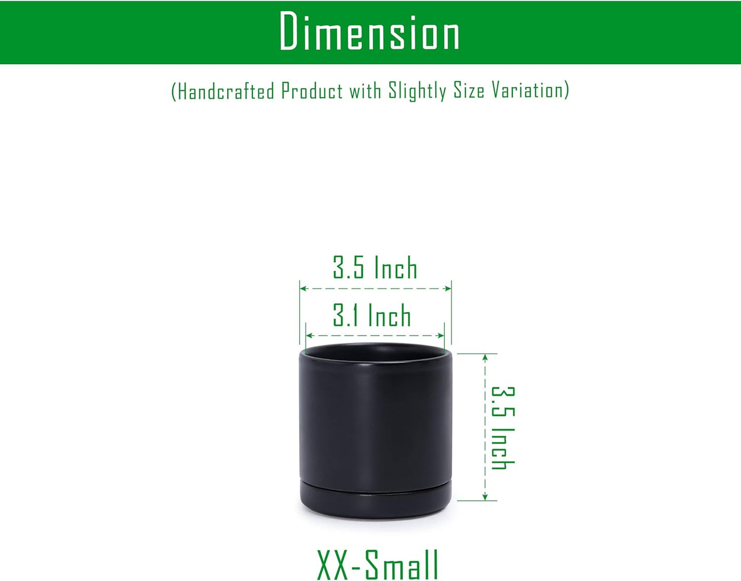 D'vine Dev 3.5 Inch Ceramic Planter Pot with Drainage Hole and Saucer, Indoor Cylinder Round Planter Pot, Black, 94-O-A-2