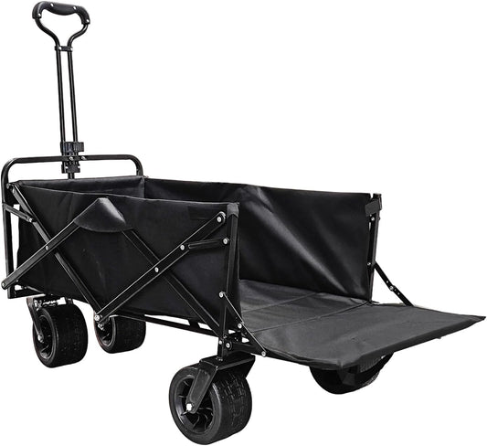 Collapsible Folding Wagon with Tailgate, Extra Long Extender Cart, Large Capacity Folding Garden Wagon, Heavy Duty Utility Carts for Shopping, Beach, Garden, Sports, Outdoor