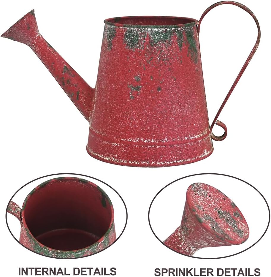 Cute Small Watering Can Indoor Plants Garden Metal Decorative Watering Cans for Outdoor Plants Bonsai Outdoor Garden Flower Decorative (Red, 1.5L, 50.7 Oz)