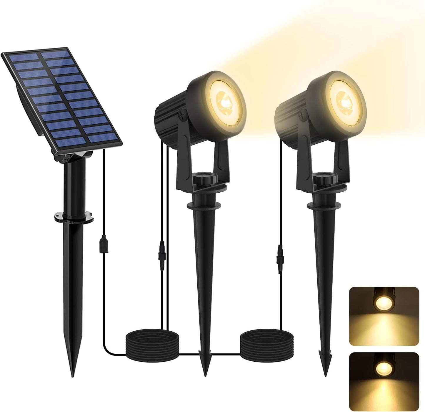 Solar Spotlights Outdoor 2Pack Warm White Auto Dusk to Dawn Landscape Lights, IP65 Waterproof Solar Lights for Garden Yard Path 2-in-1 Ground or Wall Mount