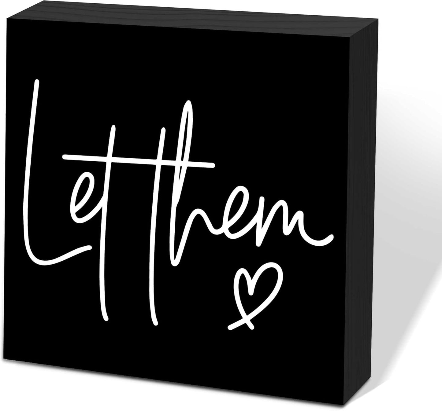 Let Them Wooden Sign, Black Office Decorations for Work, Let Them Mental Health Rustic Wood Box Signs 5x5 Inch, Desk Shelf Tabletop Decor for Home Cubicle Decor, Office Gifts for Coworkers Women, 21