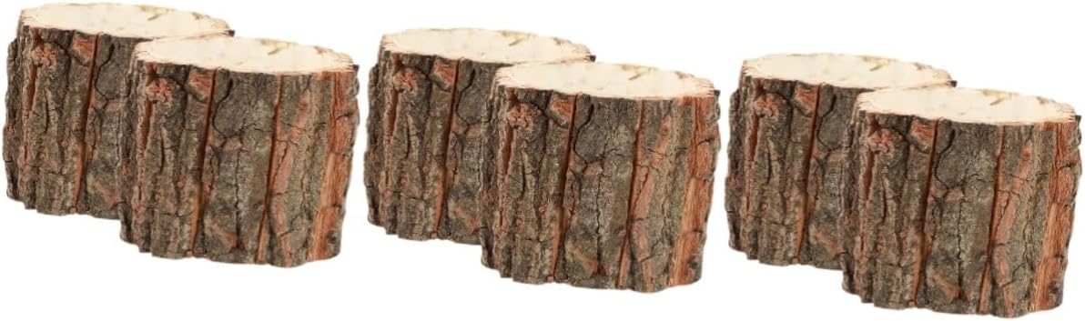Housoutil Wooden Bark Flower Pots, 6PCS Rustic Farmhouse Planters, Log Plant Containers for Succulents, Cacti, Home and Garden Decor, Weddings, and Holidays