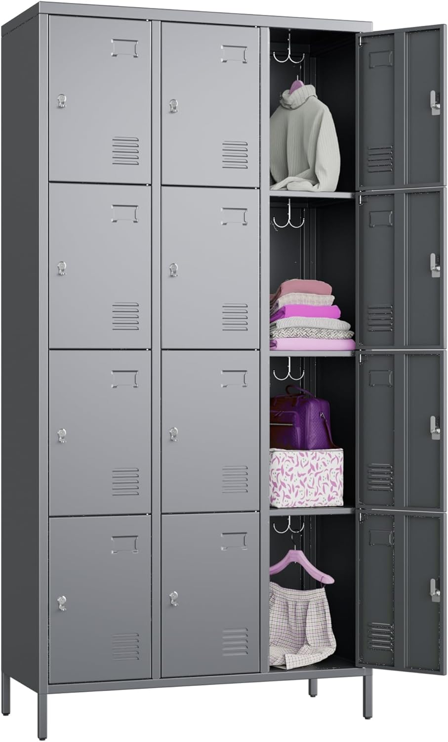 Aobabo 12 Doors Metal Storage Locker for Employees, Storage Locker with Name Card Slot for School Office Gym Bedroom, Dark Grey, Assembly Required