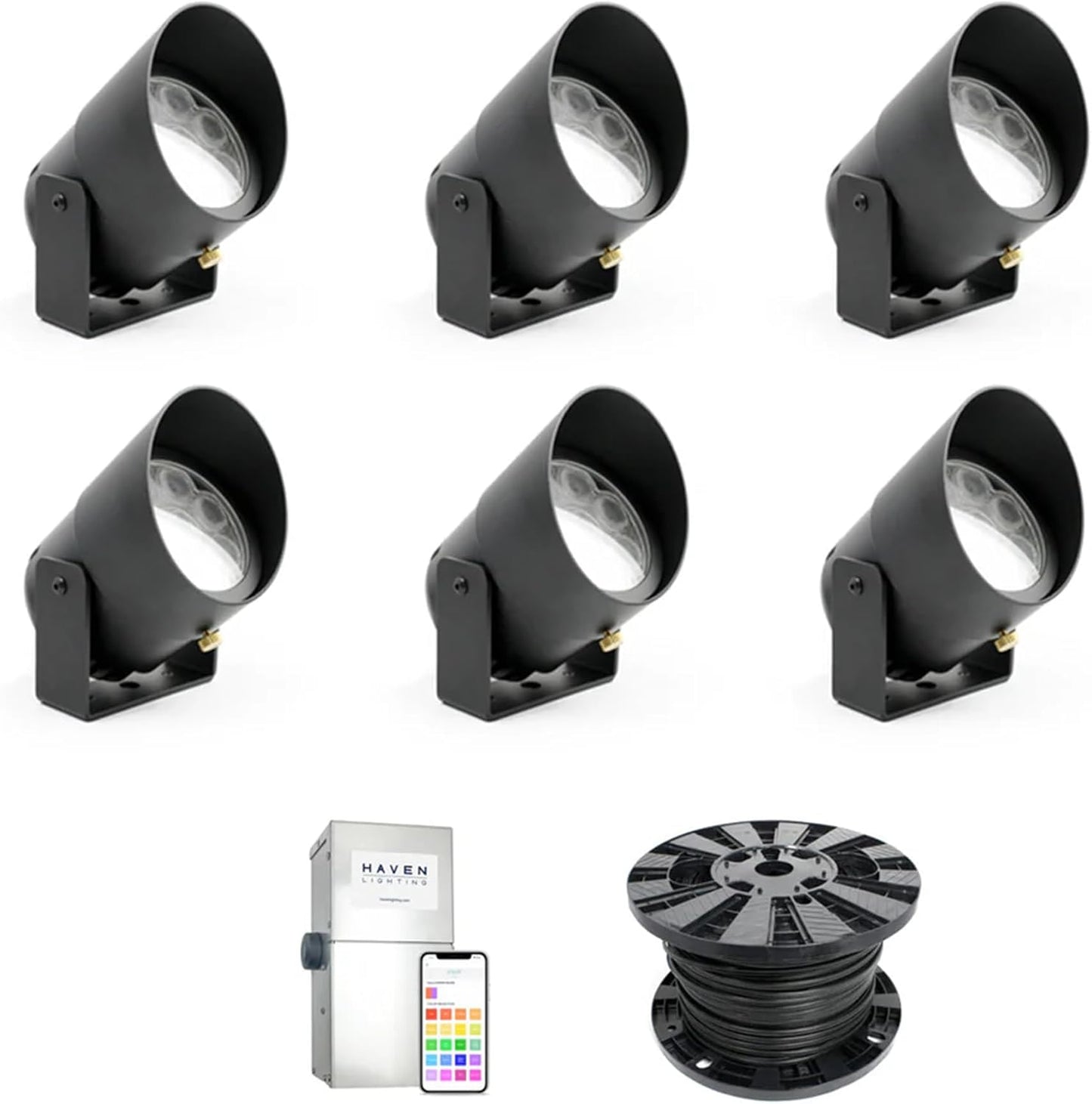 Haven Lighting 9 Series Pro Landscape Lighting Kit - Professional-Grade App Controlled Smart Lights with WiFi - Color Changing Exterior House Lighting, 6-Up LED Lights